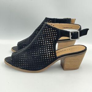 Lucky Brand BERTEL Suede Leather Peep Toe Heeled Sandals Shoes Womens SIZE 7.5